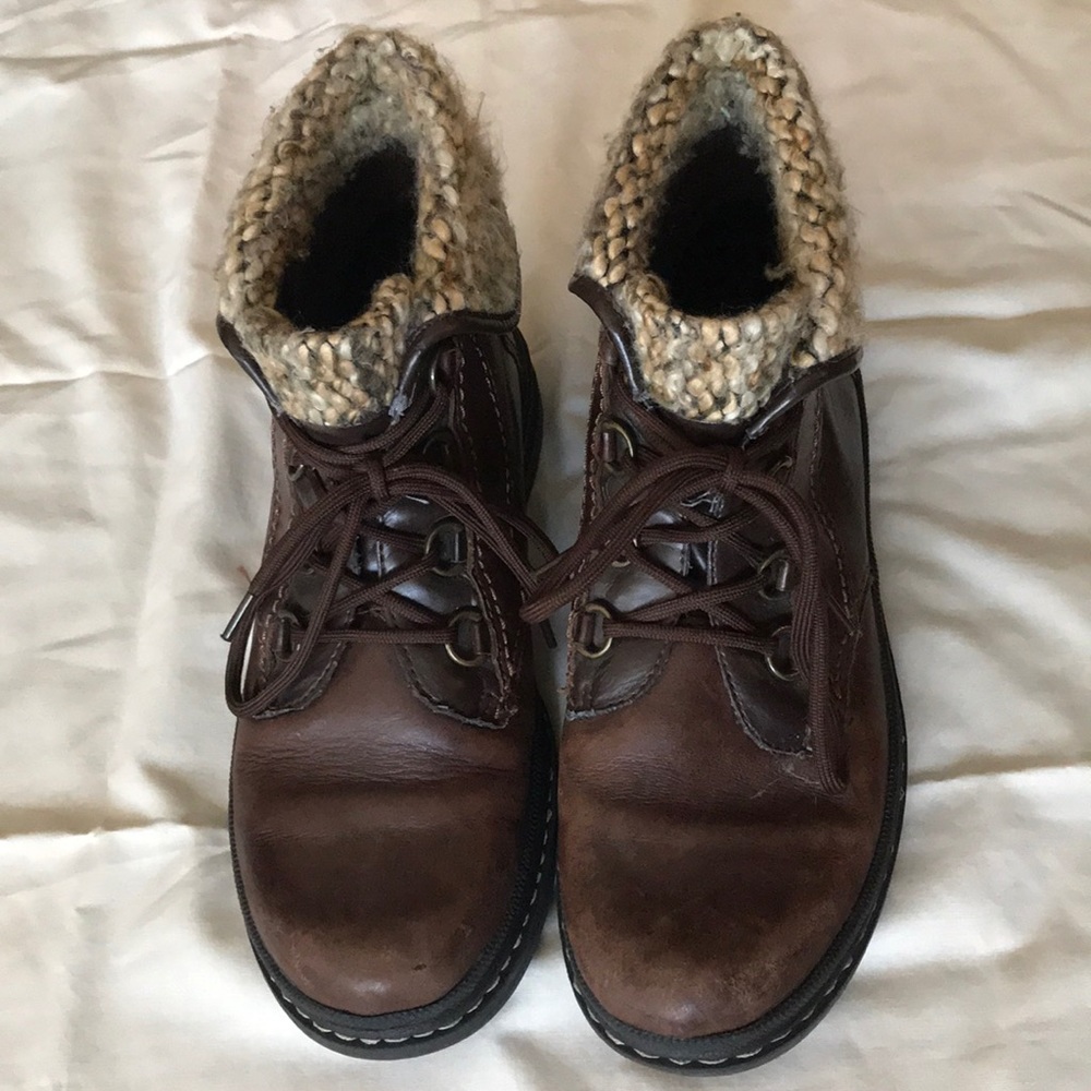 EarthSpirit Lace up leather boots with wool cuff